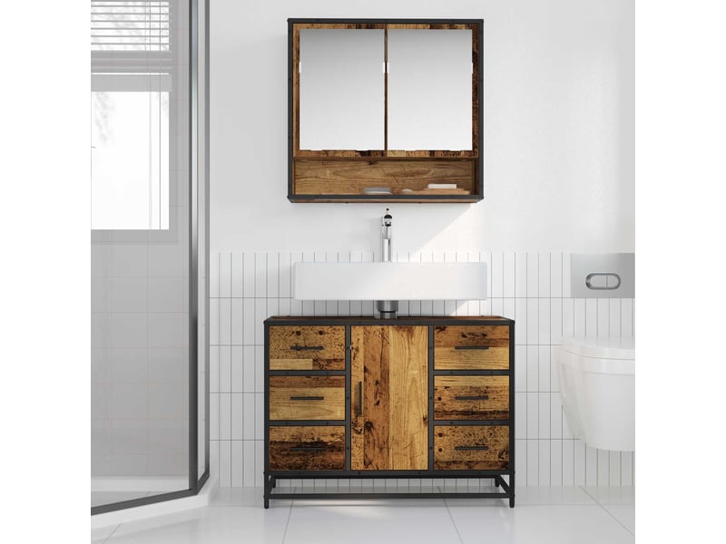  Cabinet de salle de bain, armoire salle de bain bois ancien 80 x 33 x 60 cm cf65276  - Conforama D