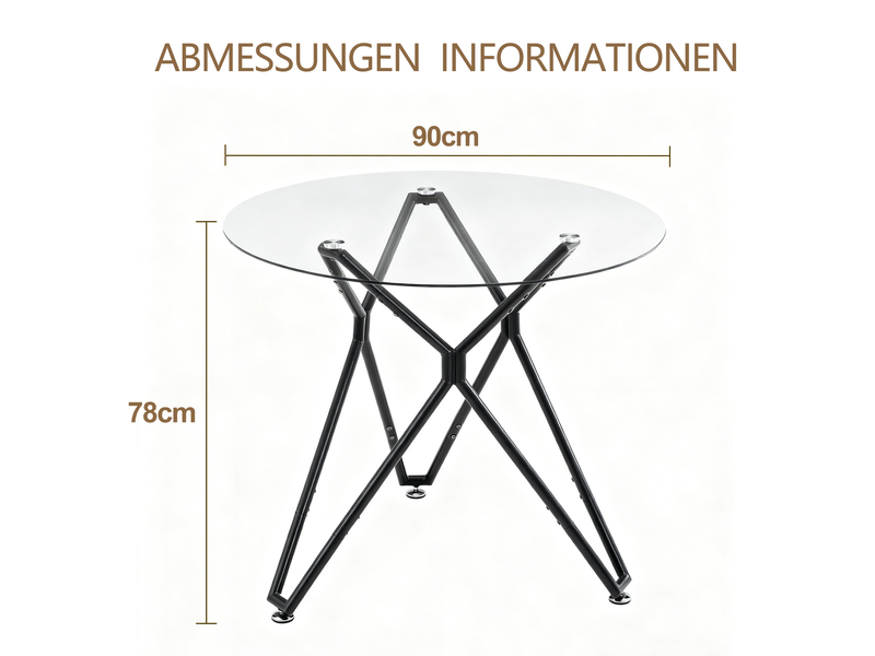 Table à manger ronde 90 cm en verre trempé noir avec pieds en métal - Conforama C