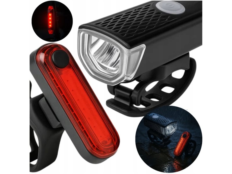  Lot de 2 lampes velo led usb rechargeables etanches avant arriere, aluminium, 3 modes d'eclairage, ipx4  - Conforama A