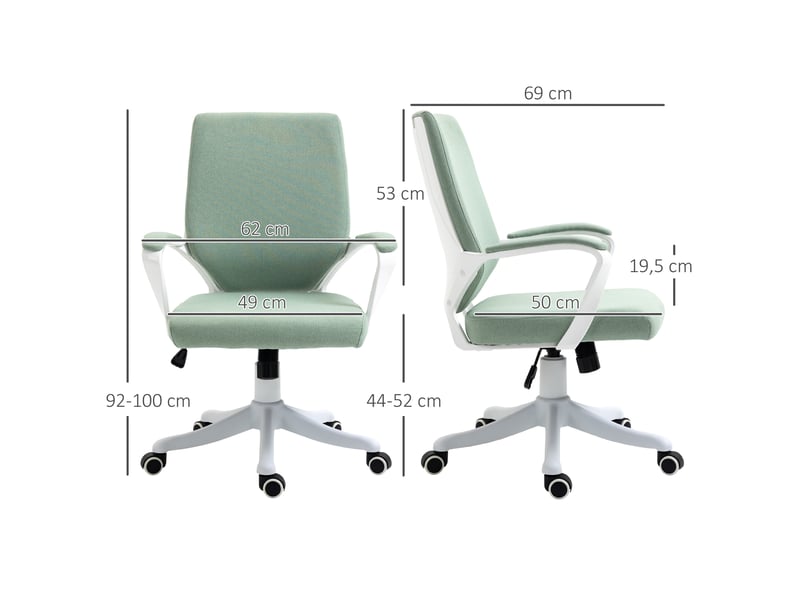  Chaise de bureau ergonomique réglable avec bascule et roulettes 360° - lpospi - polyester vert 62 × 69 × 92-100 cm  - Conforama D
