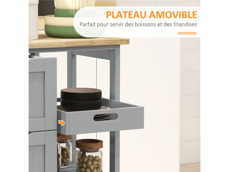 Desserte de cuisine à roulettes 3 tiroirs 2 étagères bois et mdf gris 67 x 37 x 85,5 cm  - Conforama E