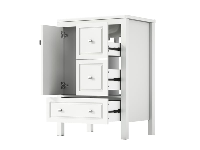 Meuble vasque blanc avec lavabo intégré, tiroirs et charnières amorties 62 cm - Conforama E