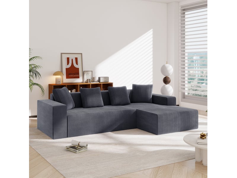  Canapé d'angle modulable modenvie 3 places en velours côtelé gris 261 x 146 x 65 cm  - Conforama B