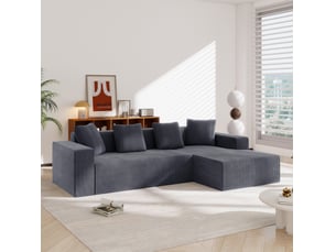 Canapé d'angle compressé droit fixe MODENVIE 3 places Velours côtelé gris