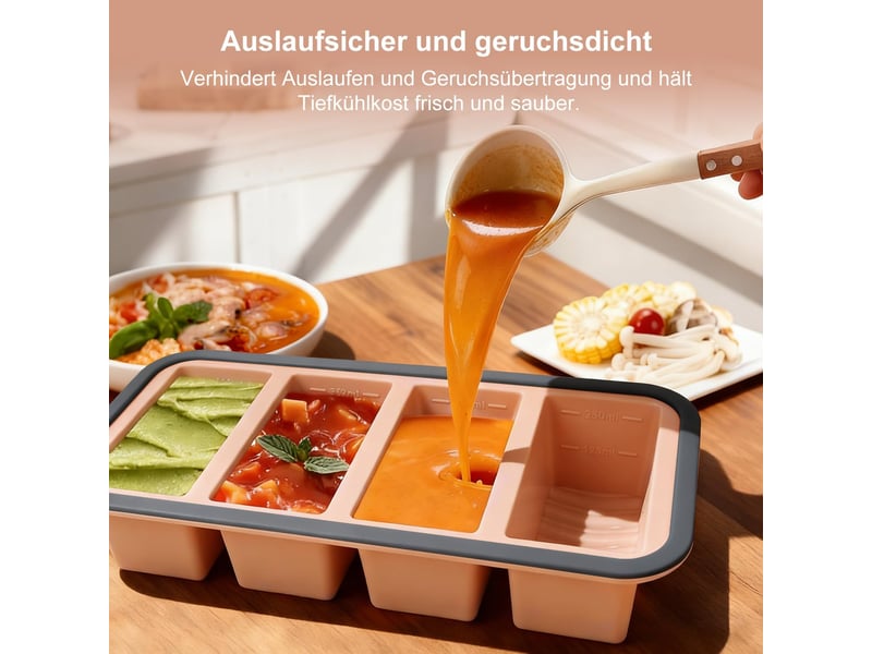 Moule à soupe en silicone avec couvercle, boîte à lunch compartimentée, 4 compartiments, 1000 ml, ensemble de 2 pièces, rose ZYS01847LHY - Conforama E