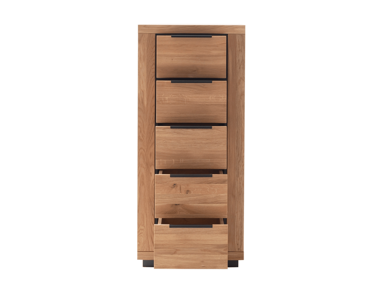  Chiffonnier 5 tiroirs coloris chêne massif huilé - longueur 62 × hauteur 142 × profondeur 40 cm  - Conforama C
