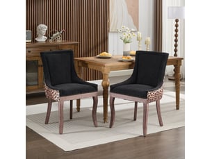 Lot de 2 chaises de salle à manger en chenille léopard, dossier haut, pieds en bois, 61 x 55 x 92,5 cm