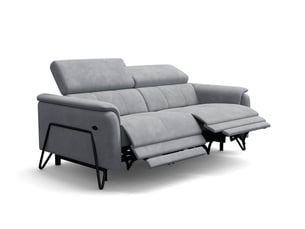 Canapé 3 places roden, 2x relax, tissu velours gris clair