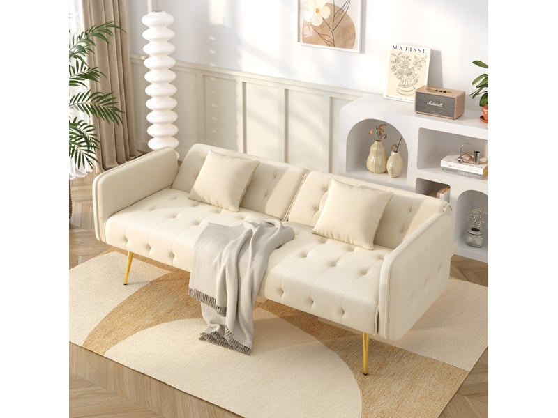  Canapé-lit modenvie 2 places convertible en velours beige 178 x 82 x 70 cm  - Conforama B