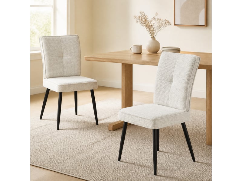  Lot de 2 chaises de salle à manger en chenille et métal blanc crème  - Conforama C