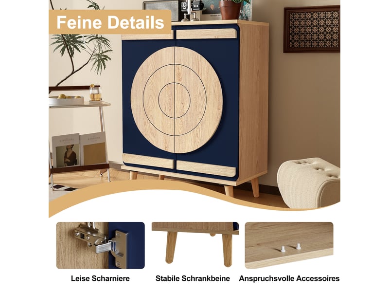  Meuble à chaussures design moderne 76x37x98.5 cm, portes rondes géométriques, rangement stable pour entrée  - Conforama R