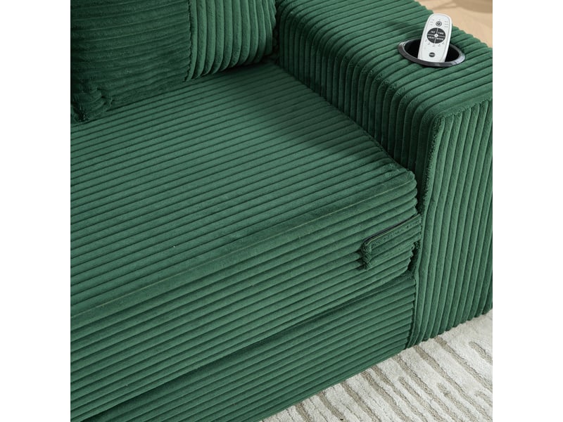  Canape droit 3 places, sans structure rigide en velours côtelé, porte-gobelets et poches, 172 × 87 × 64 cm, vert émeraude YXY-0915-1 - Conforama E