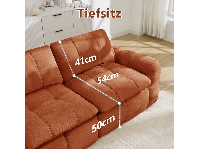  Canapé droit modulable 3 places en chenille orange – 264 x 97 x 68 cm Fay Lum - Conforama E