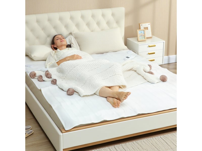  Couverture chauffante, plaid chauffant avec double commande, 5 niveaux de chauffage, minuterie 10h, 160x140cm, blanc  - Conforama D