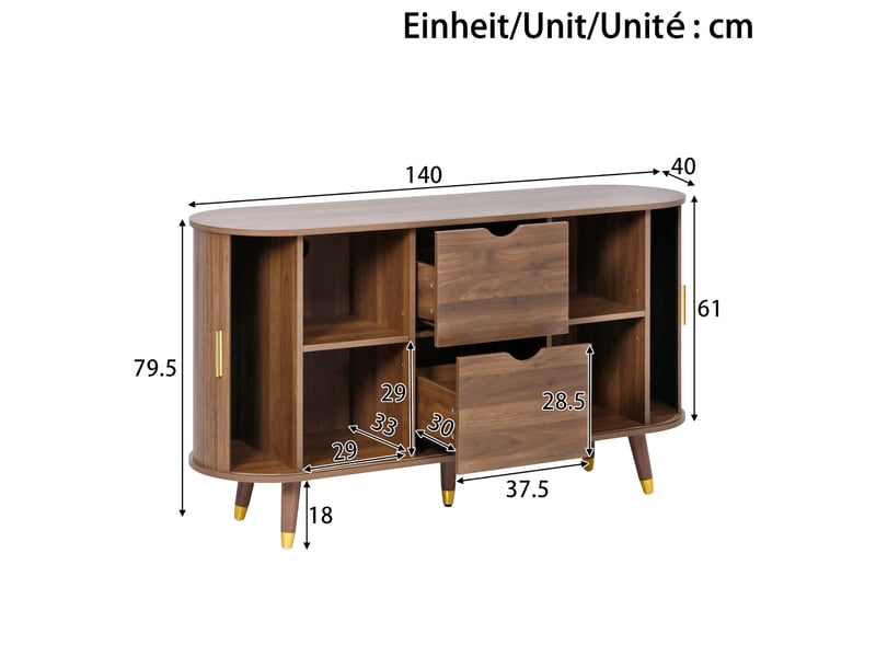 Buffet 140x40x79,5 cm 2 portes coulissantes 2 tiroirs mdf noyer - Conforama E
