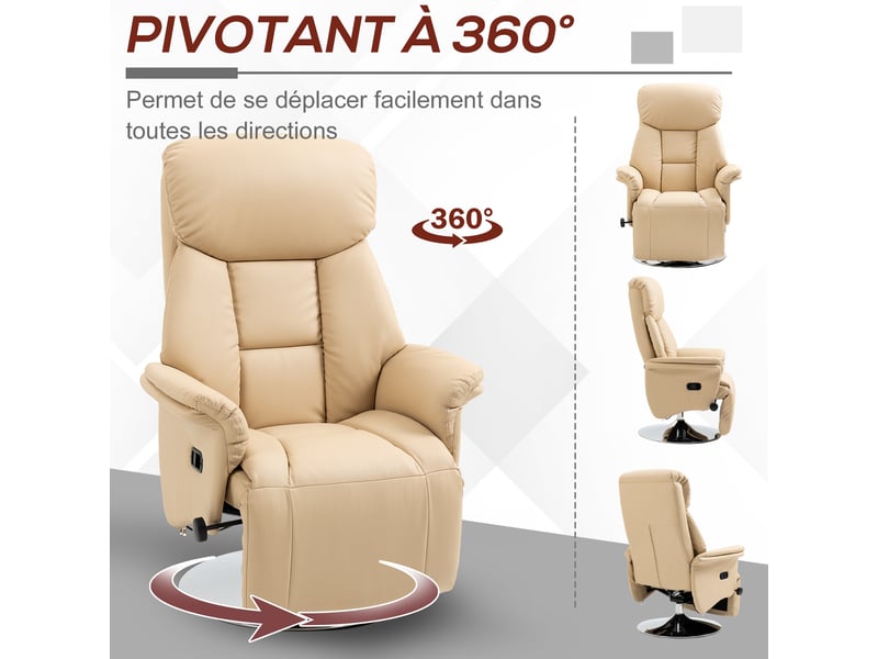  Fauteuil inclinable pivotant en pu beige 78x80x109 cm  - Conforama E