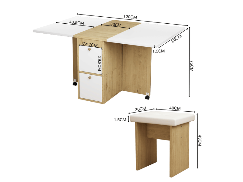  Ensemble table et 4 chaises de salle à manger - table pliante et extensible 120x80x75 cm multifonctionnelle avec 4 chaises, blanc et chêne evarich - Conforama C