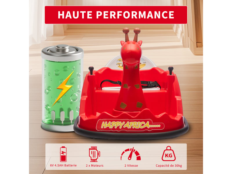  Voiture tamponneur pour enfant 6 v, rotation 360°, led, musique, télécommande, 2-5 ans, charge 30 kg – rouge PTG_335XY56B - Conforama D