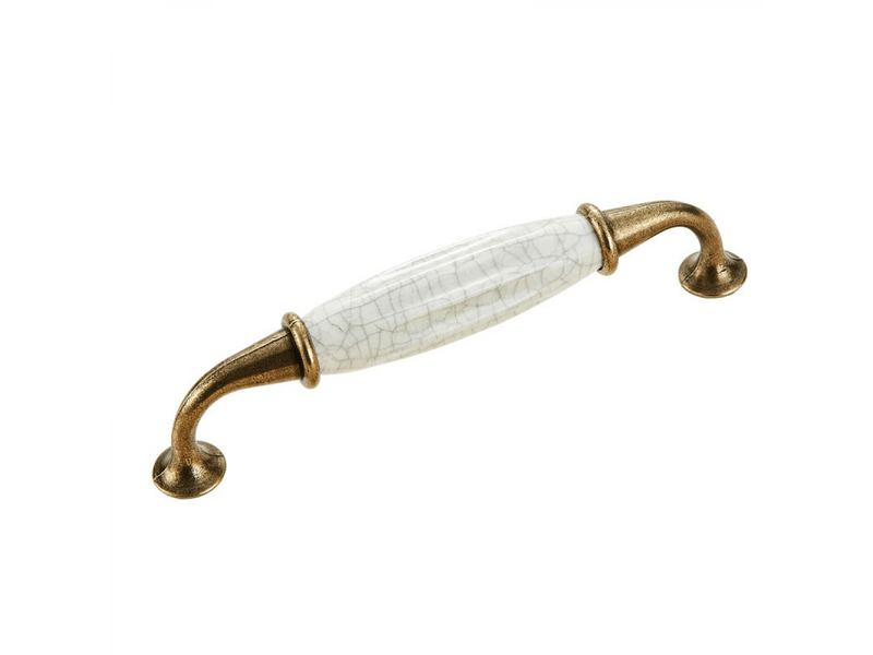  Poignées vintage pour meubles en laiton vieilli de 144 x 35 mm, en zinc, aluminium et porcelaine, pour armoires de cuisine, portes et tiroirs.  - Conforama E