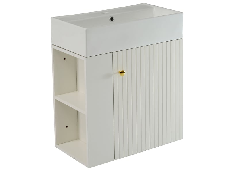  Meuble vasque mural blanc 55 cm avec lavabo intégré pour petite salle de bain  - Conforama E