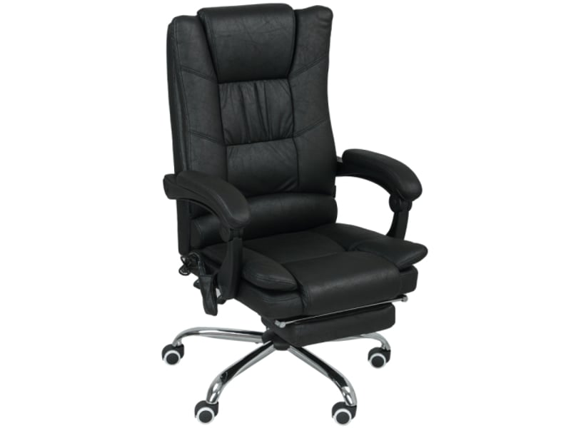  Chaise de bureau massante avec repose-pieds, réglable en hauteur, noire, 64x70x118 cm  - Conforama A