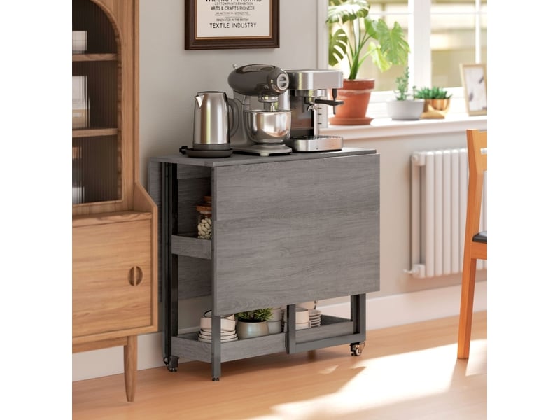 Table à manger pliante mobile 133,4 x 80 cm avec 2 rangements ouverts, grise  - Conforama E