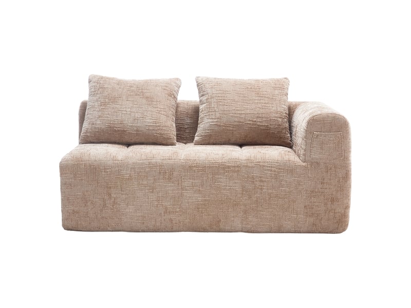 Canapé 2 places en chenille kaki avec méridienne, coussin inclus et poches latérales, sans montage - Conforama A