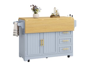 Îlot de cuisine, 120 × 40 × 95 cm, 2 portes et 3 tiroirs, mdf, bleu, roulettes verrouillables pour un déplacement facile