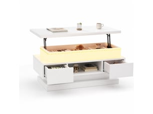 Table basse relevable avec 2 tiroirs, rangement dissimulé, led et port usb pour salon, 100 × 50 × 40 cm