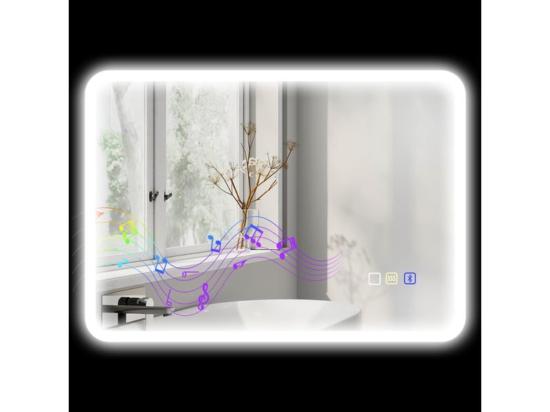  Miroir salle de bain led bluetooth 50 x 70 cm interrupteur tactile lumière réglable 3 couleurs anti-buée mémoire argent  - Conforama A