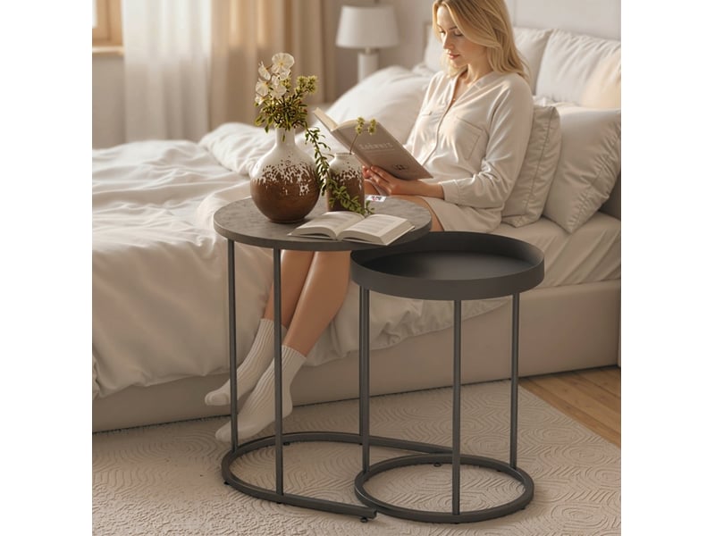  Tables basses gigognes avec 2 tables, plateau à rebord antidérapant, style industriel, en métal, gris  - Conforama C