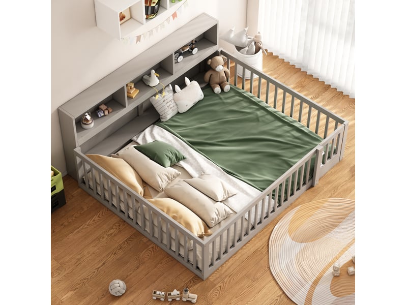  Lit 2 places enfant 140x200 cm avec rangements et barrières gris  - Conforama E