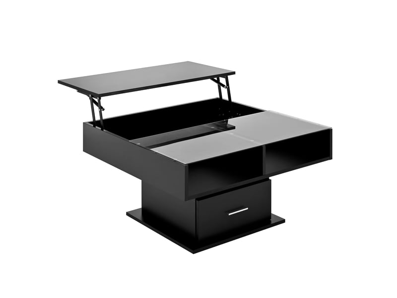  Table basse noir, rangement, éclairage led, gestion des câbles, portes vitrées, étagères réglables - 78x78x45cm - salon  - Conforama D
