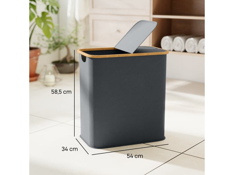  Panier à linge double pliable 80 l corbeille à linge sale avec couvercle, gris, poignées rainurées  - Conforama C