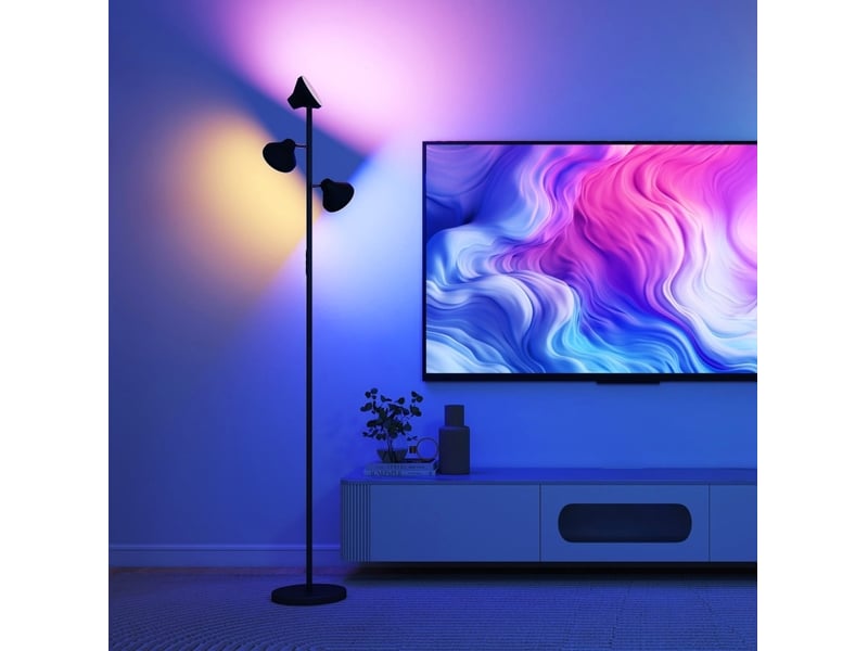  Lampadaire dimmable avec lampe de lecture rgb 25x170 cm 3 têtes orientables plastique noir  - Conforama B