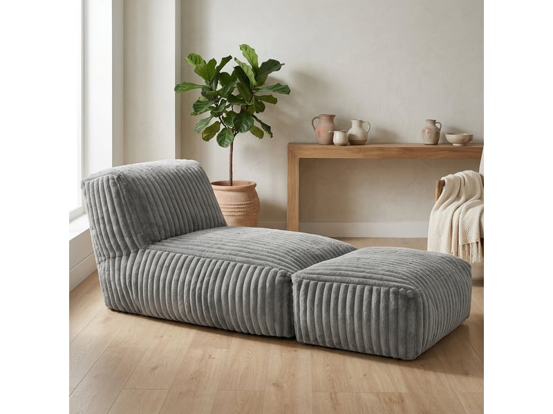 Chaise longue de sol modenvie modulable convertible 160 x 80 x 66 cm en flanelle gris clair  - Conforama D