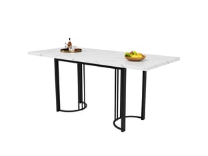 Table extensible (140)179,5x80x75,5 cm, cadre en métal, pour salon, design moderne, mdf et métal, noir et blanc