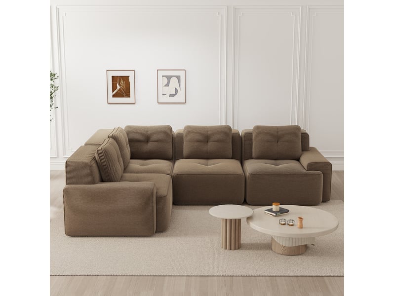  Canapé d’angle modulable 4 places en velours côtelé marron 295x206x69 cm  - Conforama B