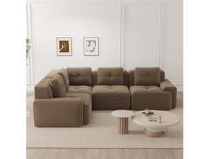 Canapé d'angle compressé gauche fixe <strong>MAISENTIEL</strong> <strong></strong> 4 places Velours côtelé marron