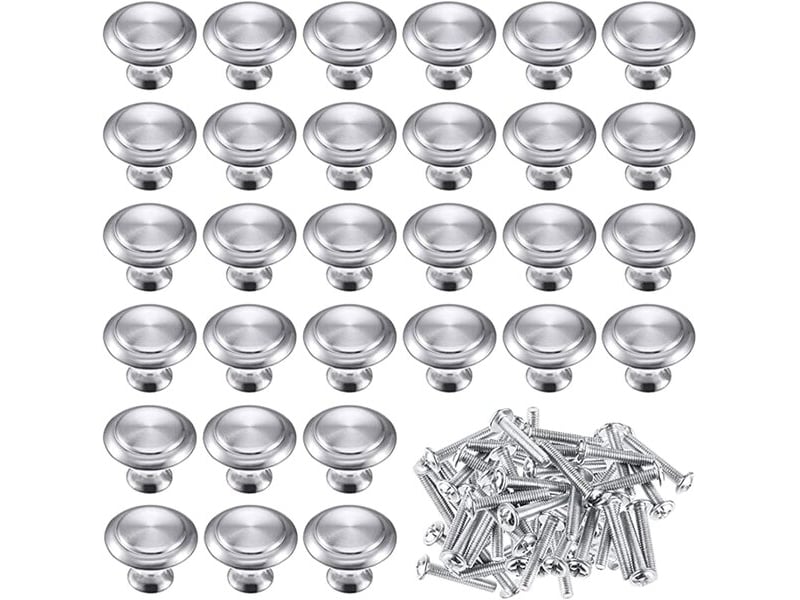  Jeu de 30 poignées rondes en acier inoxydable, poignées pour commodes, cuisine, meubles et chambre à coucher avec vis  - Conforama B