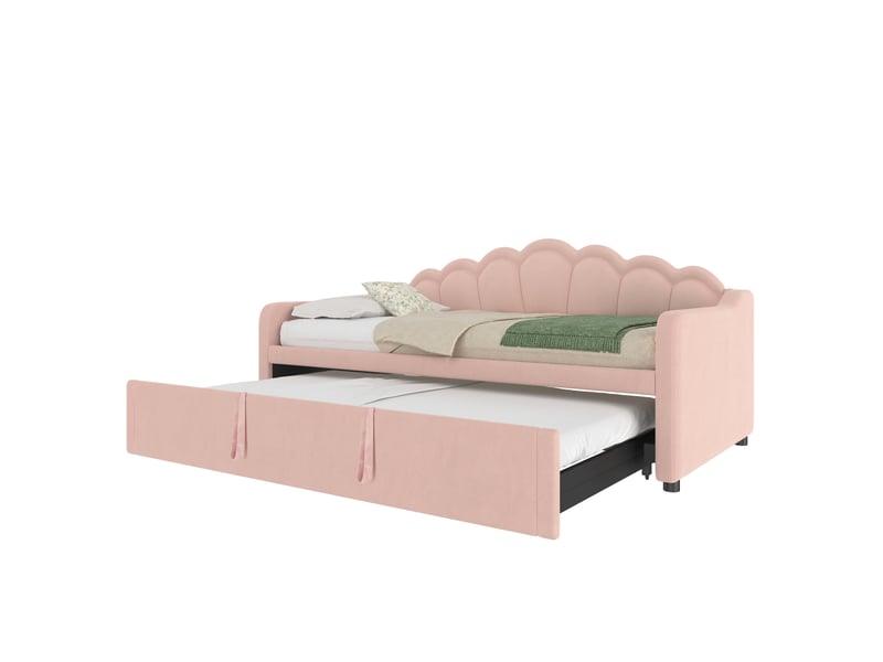  Lit de jour extensible 90x200 à 180x200 cm canapé-lit en velours rose avec bande led  - Conforama A