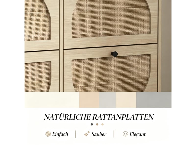  Meuble à chaussures 4 abattants avec cannage en rotin 105 x 24 x 97.5 cm  - Conforama D