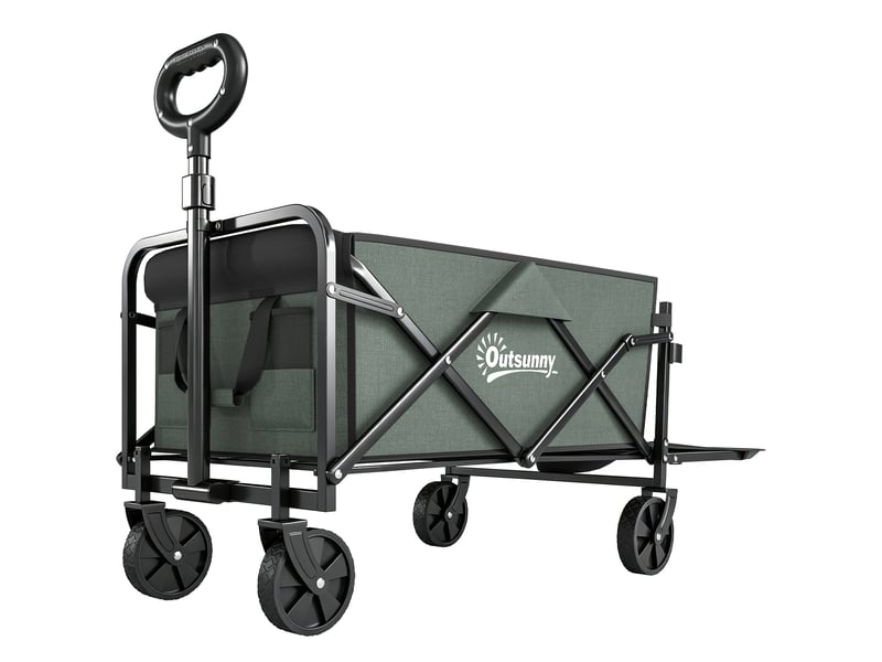  Chariot de transport pliable à roulettes 76 x 48 x 92 cm capacité 72 l poches pratiques contemporain en polyester vert 21_0005570  - Conforama A