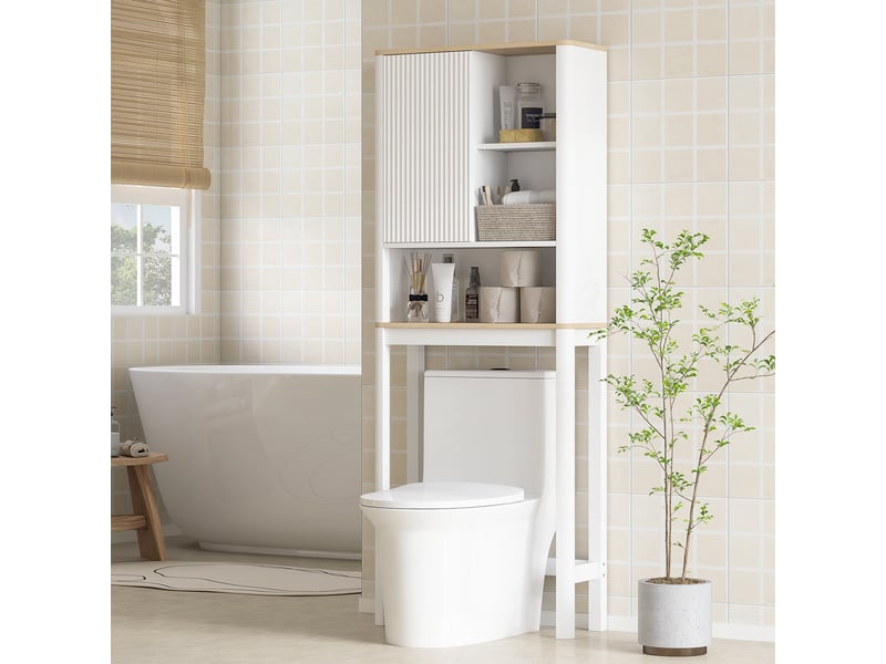  Meuble dessus wc blanc à porte cannelée, rangement 65 x 25 x 170 cm  - Conforama C