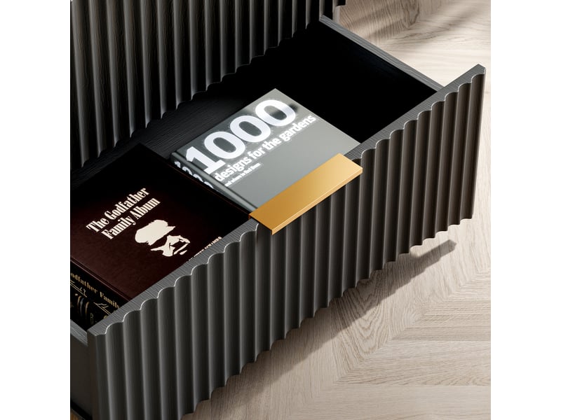  Table de chevet,58x38x64 cm,3 tiroirs avec poignées dorées,mdf,noir  - Conforama E