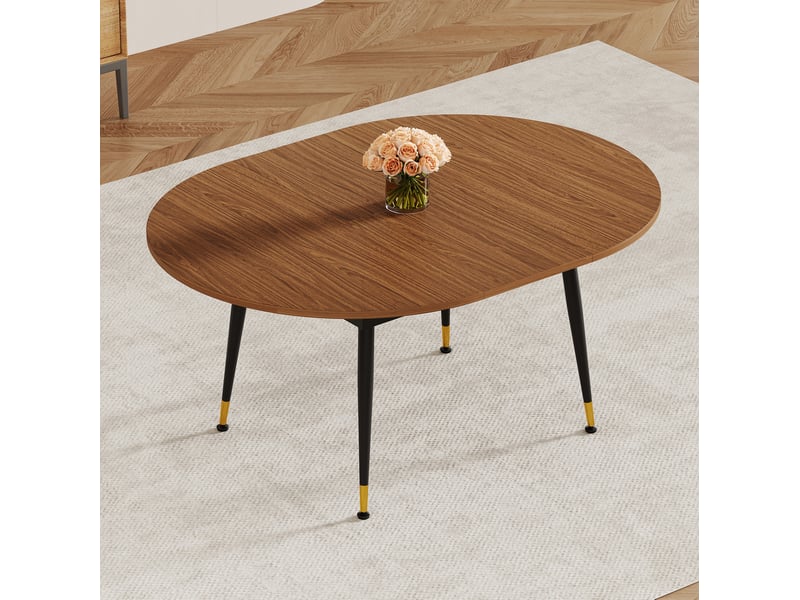 Table à manger ovale extensible 6 à 10 personnes, aspect noyer et noir, mdf et métal, 200 x 120 x 73,66 cm - Conforama B