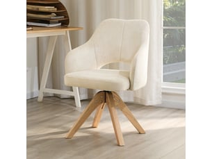 2 chaises pivotantes rétro-luxe, tissu blanc, pieds bois massif, dossier courbé, rotation 360°, salle à manger et salon