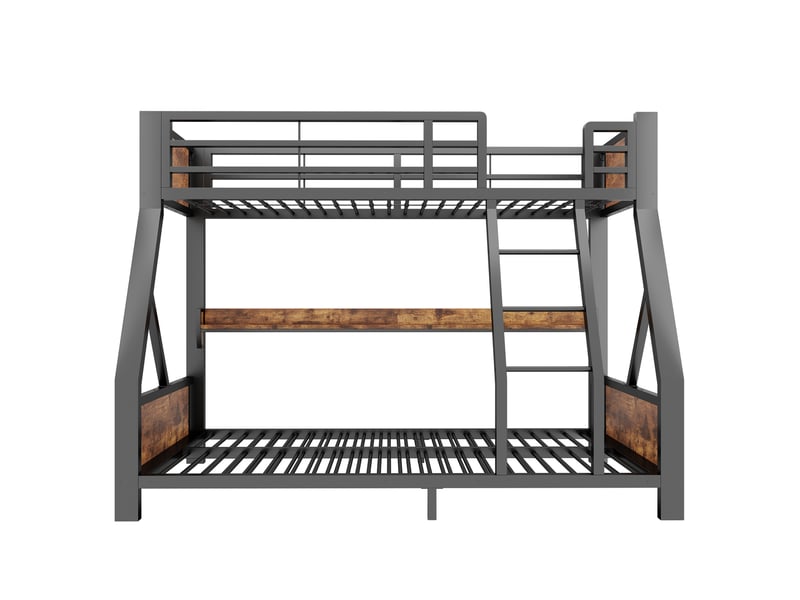  Lit superposé 90 × 200 et 140 × 200 cm, métal et bois, couchages décalés, led, tablette de rangement, noir  - Conforama A