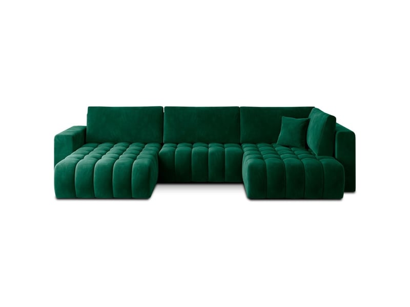  Canapé d'angle bonita convertible 6 places vert foncé effet velours – gauche – 350x175cm  - Conforama A