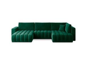 Canapé d'angle bonita convertible 6 places vert foncé effet velours – gauche – 350x175cm